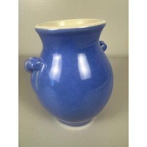 WELLER‎ Pottery Blue Glazed Double Scroll Handle Bud Vase Signed Vintage 6 Inch